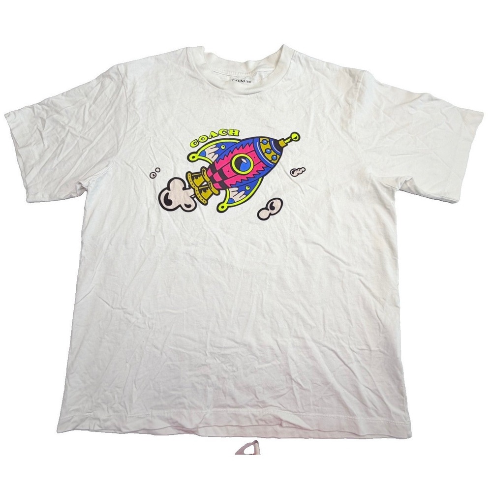 Coach Outlet Cosmic Coach Rocket Rexy Graphic T-Shirt Men's‎ M White Organic